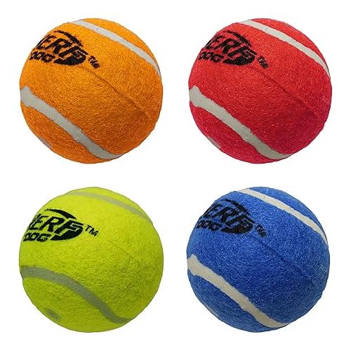 너프 Nerf Dog Tennis Ball Dog Toys with Interactive Squeaker, Lightweight, Durable and Water Resistant, 2.5 Inches, for Small/Medium/Large Breeds, Four Pack, Mixed Colors