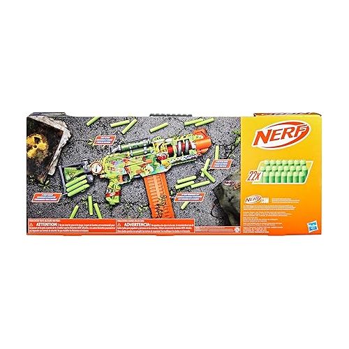 너프 Nerf Zombie Corrupter Dart Blaster, 22 Nerf Elite Darts, 18 Dart Clip, Dart Storage, Bolt Action, Outdoor Games, Ages 8+