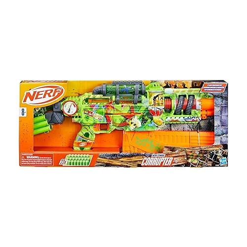 너프 Nerf Zombie Corrupter Dart Blaster, 22 Nerf Elite Darts, 18 Dart Clip, Dart Storage, Bolt Action, Outdoor Games, Ages 8+