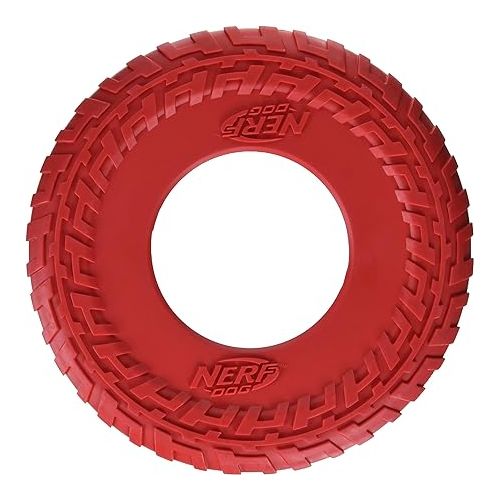 너프 Nerf Dog Rubber Tire Flyer Dog Toy, Flying Disc, Lightweight, Durable, Floats in Water, Great for Beach and Pool, 10 Inch Diameter, 3 Pack, Red and Translucent Green and Translucent Blue