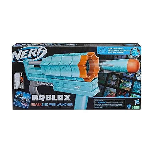 너프 Nerf Roblox Sharkbite: Web Launcher Rocker Blaster, Includes Code to Redeem Exclusive Virtual Item, 2 Rockets, Pump Action