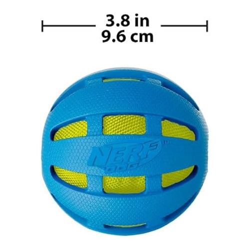 너프 Nerf Dog 3.8in Rubber Checker Crunch Ball - Blue with Green Crunch Bag