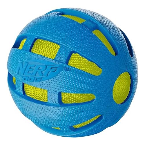 너프 Nerf Dog 3.8in Rubber Checker Crunch Ball - Blue with Green Crunch Bag