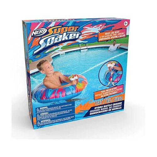 너프 NERF Super Soaker Hydro Battle Ride-On Cruiser - Inflatable Pool Float with Pool-Fed Mega Water Blaster