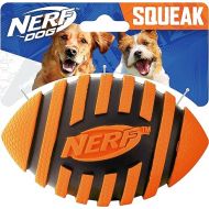 Nerf Dog Rubber Football Dog Toy with Spiral Squeaker, Lightweight, Durable and Water Resistant, 5 Inch Diameter for Medium/Large Breeds, Single Unit, Orange (8915)