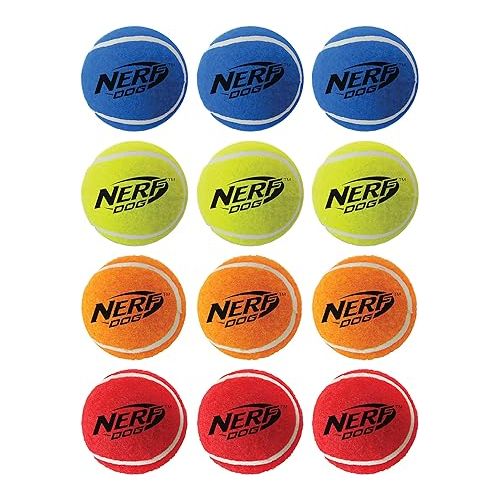 너프 Nerf Dog 12-Piece Dog Toy Gift Set, Includes 2.5in Squeak Tennis Ball 12-Pack, Nerf Tough Material, Multicolored