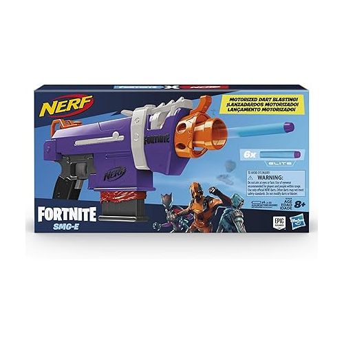 너프 Nerf Fortnite SMG-E Blaster - Motorized Dart Blasting - 6-Dart Clip, 6 Official Elite Darts - for Youth, Teens, Adults