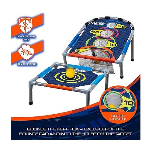 너프 NERF Kids Bounce N Score Target Toss Game Set - Foam Ball Bouncing Target Game for Kids Ages 6+ - (6) Foam Bouncy Balls and (1) Scoring Target Included