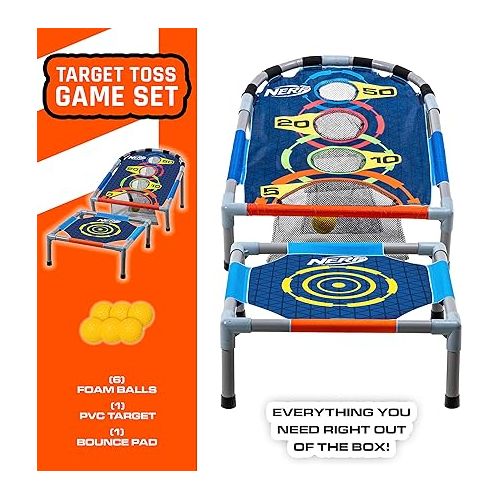 너프 NERF Kids Bounce N Score Target Toss Game Set - Foam Ball Bouncing Target Game for Kids Ages 6+ - (6) Foam Bouncy Balls and (1) Scoring Target Included