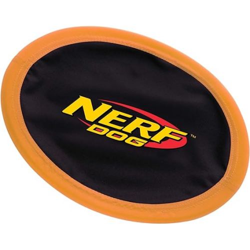 너프 Nerf Dog Zone Flyer Dog Toy, Flying Disc, Lightweight, Durable and Water Resistant, Great for Beach and Pool, 10.5 inch Diameter, for Medium/Large Breeds, Single Unit, Orange/Black