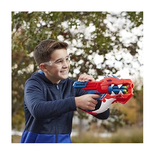 너프 NERF DinoSquad Raptor-Slash Dart Blaster, 6-Dart Rotating Drum, Slam Fire Action, 6 Official Elite Darts, Velociraptor Dinosaur Design