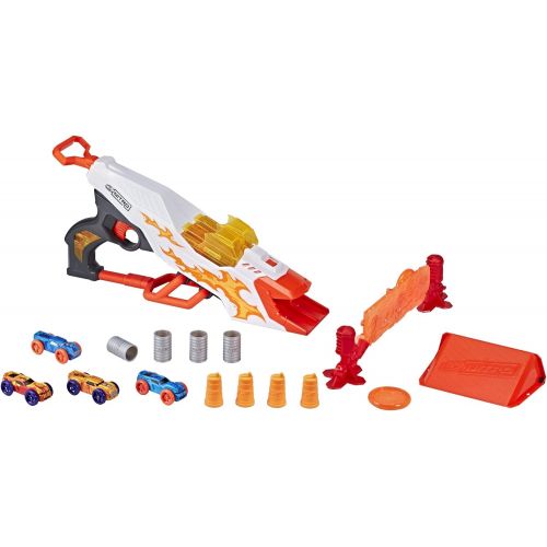 너프 NERF Doubleclutch Inferno Nitro Toy Includes Blaster, 4 Foam Body Cars, Double Reactive Target, Double Ramp, & 8 Obstacles for Kids 5 Years Old & Up