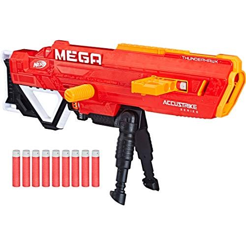 너프 Thunderhawk Nerf AccuStrike Mega Toy Blaster - Longest Nerf Blaster - 10 Official AccuStrike Nerf Mega Darts, 10-Dart Clip, Bipod - For Kids, Teens, and Adults