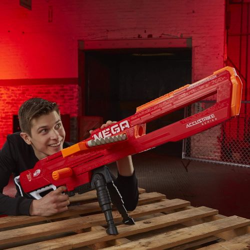 너프 Thunderhawk Nerf AccuStrike Mega Toy Blaster - Longest Nerf Blaster - 10 Official AccuStrike Nerf Mega Darts, 10-Dart Clip, Bipod - For Kids, Teens, and Adults