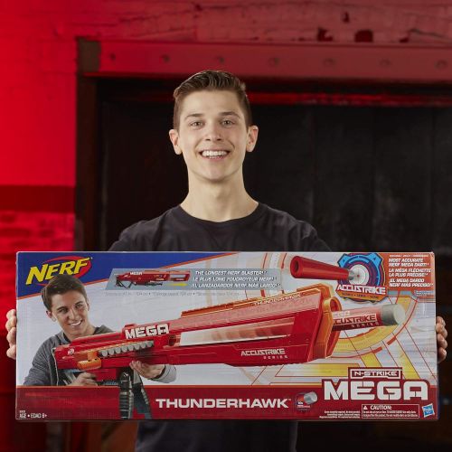 너프 Thunderhawk Nerf AccuStrike Mega Toy Blaster - Longest Nerf Blaster - 10 Official AccuStrike Nerf Mega Darts, 10-Dart Clip, Bipod - For Kids, Teens, and Adults