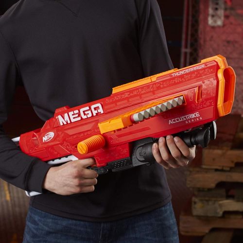 너프 Thunderhawk Nerf AccuStrike Mega Toy Blaster - Longest Nerf Blaster - 10 Official AccuStrike Nerf Mega Darts, 10-Dart Clip, Bipod - For Kids, Teens, and Adults