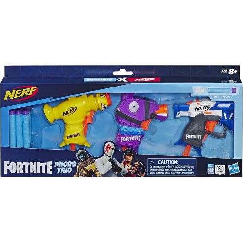 너프 NERF Fortnite 3 Dart-Firing Micro Trio -- Includes 3 Blasters & 6 Official Elite Darts -- for Kids, Teens, Adults