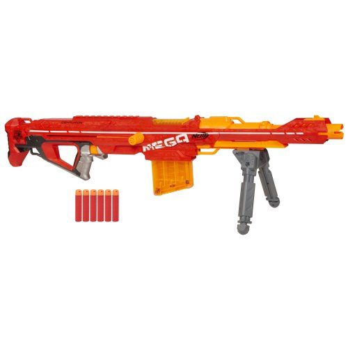 너프 Nerf Centurion Mega Toy Blaster with Folding Bipod, 6-Dart Clip, 6 Official Mega Darts, & Bolt Action for Kids, Teens, & Adults, Gray, Regular (Amazon Exclusive)