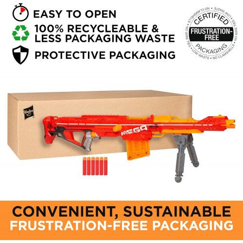 너프 Nerf Centurion Mega Toy Blaster with Folding Bipod, 6-Dart Clip, 6 Official Mega Darts, & Bolt Action for Kids, Teens, & Adults, Gray, Regular (Amazon Exclusive)