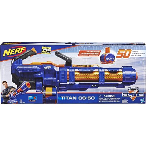 너프 NERF Elite Titan CS-50 Toy Blaster -- Fully Motorized, 50-Dart Drum, 50 Official Elite Darts, Spinning Barrel -- for Kids, Teens, Adults