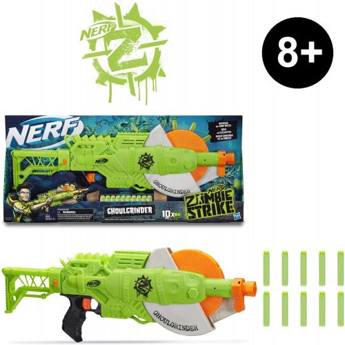 너프 NERF Zombie Strike Ghoulgrinder Blaster -- Rotating 10-Dart Wheel, 10 Official Zombie Strike Elite Darts -- for Kids, Teens, Adults