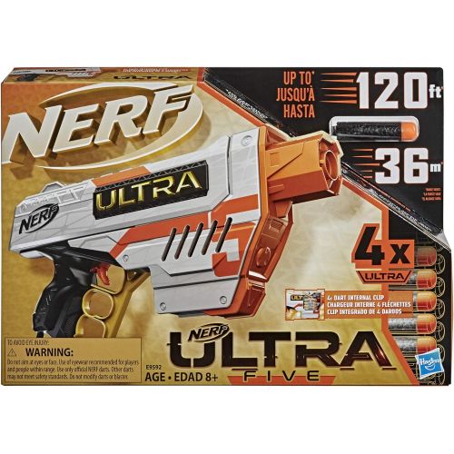 너프 NERF Ultra Five Blaster -- 4-Dart Internal Clip, 4 Ultra Darts, Dart Storage -- Compatible Only Ultra Darts