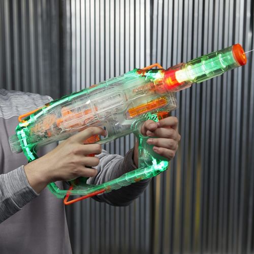 너프 Evader Modulus Nerf Motorized Light-Up Toy Blaster Includes 12 Official Nerf Darts, 12-Dart Clip, Light-Up Barrel Extension, Multicolor (Amazon Exclusive)