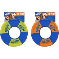 Nerf Dog Toss and Tug Ring Dog Toy, Flying Disc, Lightweight, Durable and Water Resistant, 9 Inch Diameter, For Medium/Large Breeds, Two Pack, Green and Orange