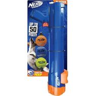 Nerf Dog Large Size Tennis Ball Blaster Dog Toy, Great for Fetch, Hands-Free Reload, Launches up to 50 ft, Single Unit, 20in Blaster with 3 Balls in Mesh Bag, Blue/Orange, Blue, Green and Orange