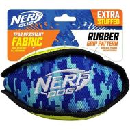 Nerf Dog 7in Tuff Rubber Dog Toy Football, Nylon Camo Plush Football, Green/Blue