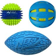 Nerf Dog Three Toy Gift Set: Crunch Ball, Spike LED Squeak Ball, and Squeak Football Gift Set