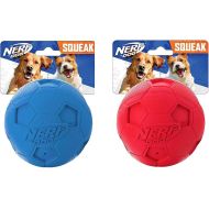 Nerf Dog Soccer Ball Dog Toy with Interactive Squeaker, Lightweight, Durable and Water Resistant, 2.5 Inches, For Medium/Large Breeds, Two Pack, Blue and Red