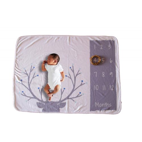  Nerual Lifestyle Monthly Baby Milestone Blanket | Boy/Girl | 30 x 40in Premium Fleece | Deer Print | Photography Prop | Scrap-Booking