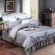 Nesee Softta Gray Luxury Princess Bedding Sets Girls Grey Duvet Cover Queen 3 pcs Lace Ruffle Hotel Quality 100% Egyptian Cotton 800TC