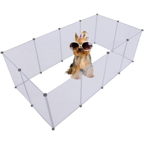  Nesee Dog Playpen, Portable Large Plastic Yard Fence Small Animals, Popup Kennel Crate Fence Tent, Transparent White 12 Panels（Ship from US）