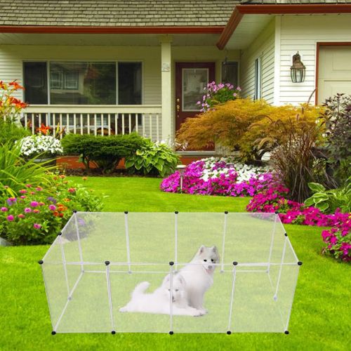  Nesee Dog Playpen, Portable Large Plastic Yard Fence Small Animals, Popup Kennel Crate Fence Tent, Transparent White 12 Panels（Ship from US）