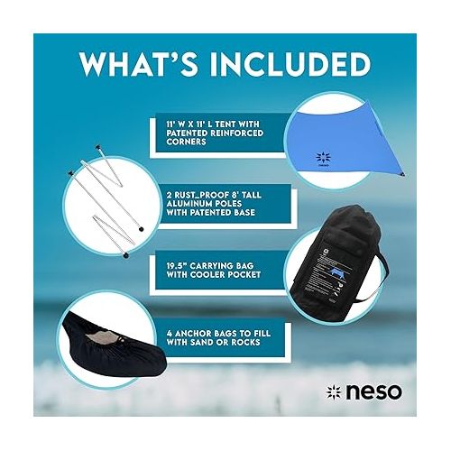  Neso Gigante - Portable Beach Tent - Ideal to Enjoy with Family and Friends - UPF 50+, Water-Resistant, and Lightweight - Periwinkle Blue, 11' x 11'