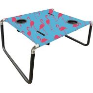 Neso Portable Beach Table with Cup Holders, Cell Phone Pockets, Lightweight for Picnics and Parks (Flamingos)