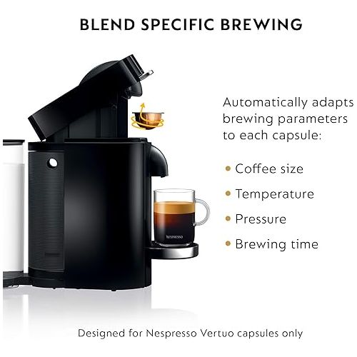 네스프레소 Nespresso VertuoPlus Deluxe Coffee and Espresso Machine by De'Longhi, 60 ounces, Piano Black