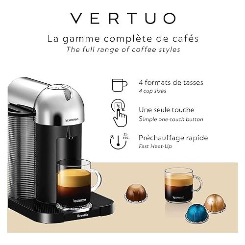 네스프레소 Nespresso Vertuo Coffee and Espresso Machine by Breville, 5 Cups, Chrome