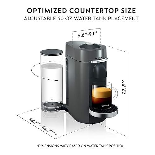 네스프레소 Nespresso Vertuo Plus Coffee and Espresso Maker by De'Longhi, 60 ounces, Titan,Grey