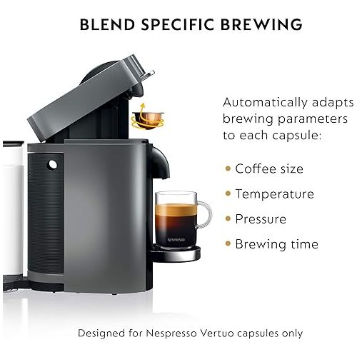 네스프레소 Nespresso Vertuo Plus Coffee and Espresso Maker by De'Longhi, 60 ounces, Titan,Grey