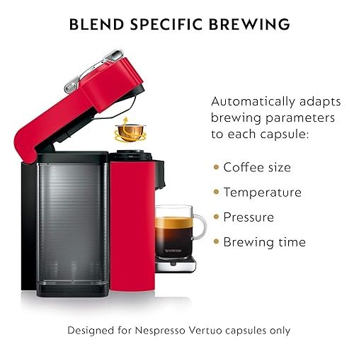 네스프레소 Nespresso Vertuo Coffee and Espresso Machine by De'Longhi with Milk Frother,1100 ml, Shiny Red