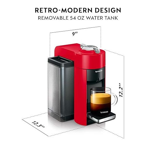 네스프레소 Nespresso Vertuo Coffee and Espresso Machine by De'Longhi with Milk Frother,1100 ml, Shiny Red