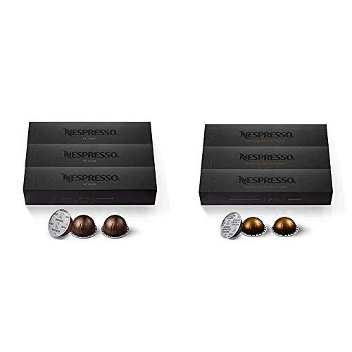 네스프레소 Nespresso Capsules VertuoLine, Intenso, Dark Roast Coffee, 30 Count Coffee Pods, Brews 7.8oz & Capsules VertuoLine, Double Espresso Chiaro ,Medium Roast Espresso Coffee, Coffee Pod