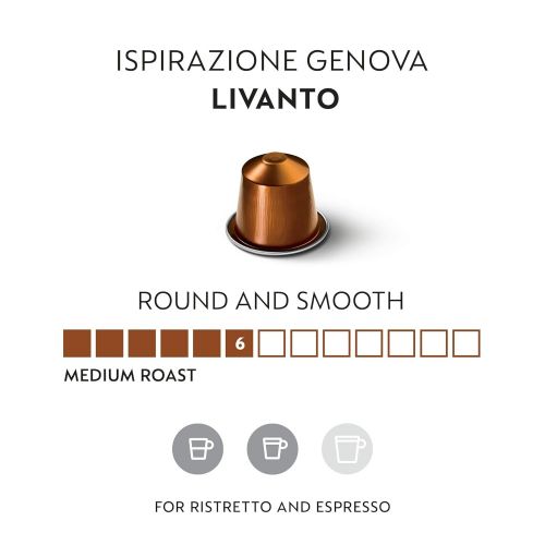 네스프레소 Nespresso Capsules OriginalLine, Livanto, Medium Roast Espresso Coffee, 50 Count Coffee Pods, Brews 1.35oz (Pack of 5)