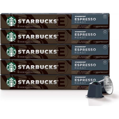 네스프레소 Nespresso by DeLonghi EN80B Original Espresso Machine by DeLonghi, 12.6 x 4.7 x 9 Inches, Black & Starbucks by Nespresso, Espresso Dark Roast (50-count single serve capsules)