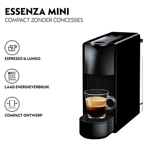 네스프레소 Brand: Krups Nespresso Krups Nespresso Essenza Mini XN1118 coffee capsule machine (1310 watts, 0.7 liters, 19 bar, including Aeroccino milk frother) black