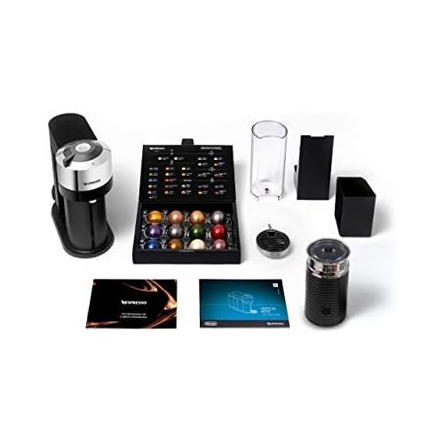 네스프레소 DeLonghi Nespresso Vertuo Next ENV 120.CAE coffee capsule machine with Aeroccino milk frother, chrome