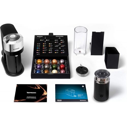 네스프레소 DeLonghi Nespresso Vertuo Next ENV 120.CAE coffee capsule machine with Aeroccino milk frother, chrome